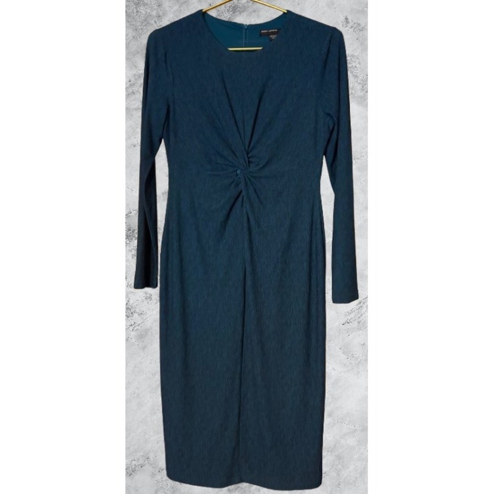 Maggy London Womens Teal Twist Front Long Sleeve Sheath Dress Size 8 Space Dye